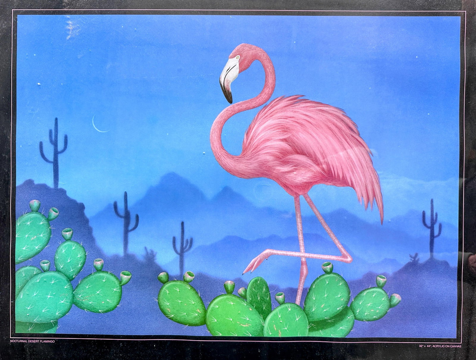1980s Original Poster Nocturnal Desert, Flamingo, by Michael Morrow, Santa Fe - 5