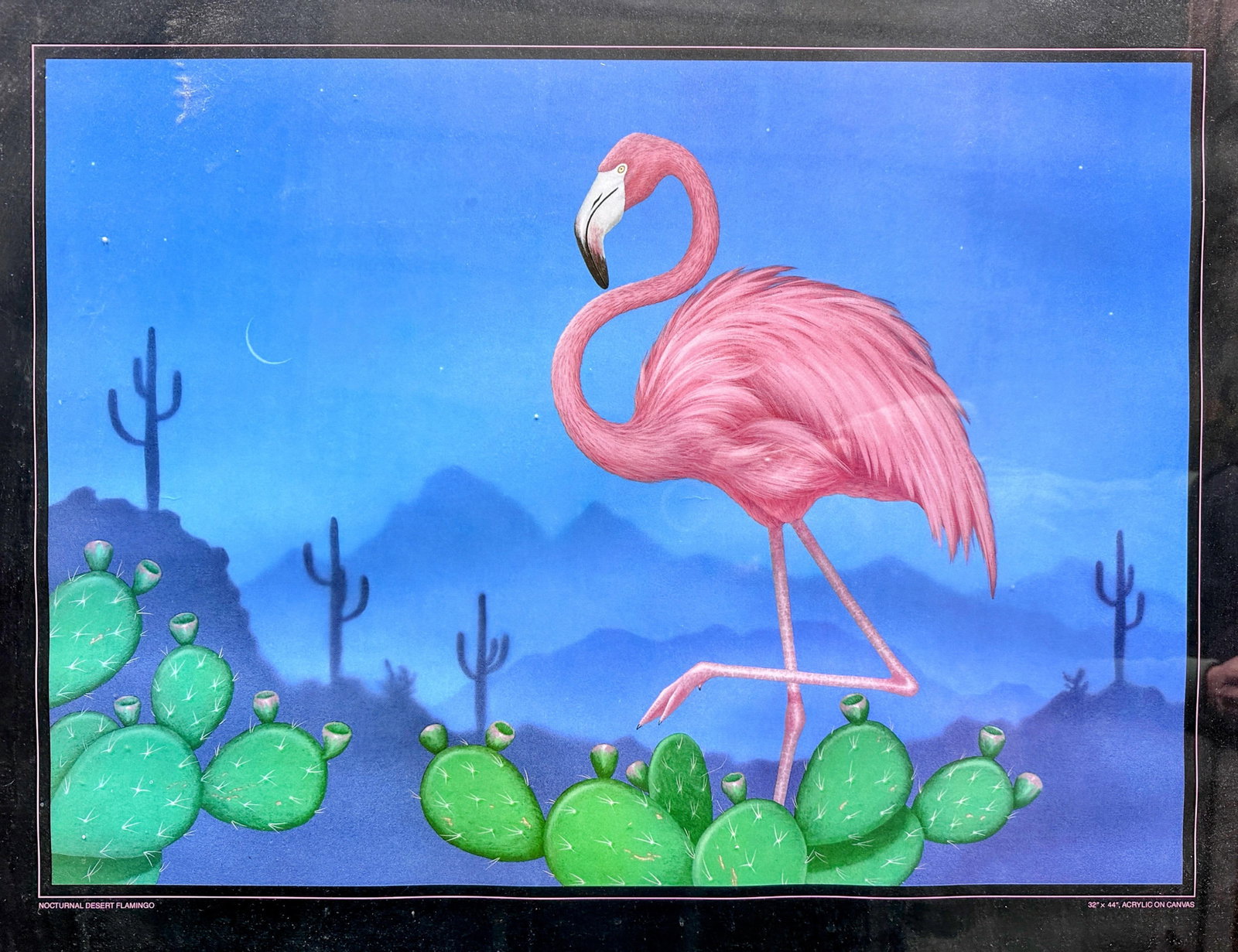 1980s Original Poster Nocturnal Desert, Flamingo, by Michael Morrow, Santa Fe - 6