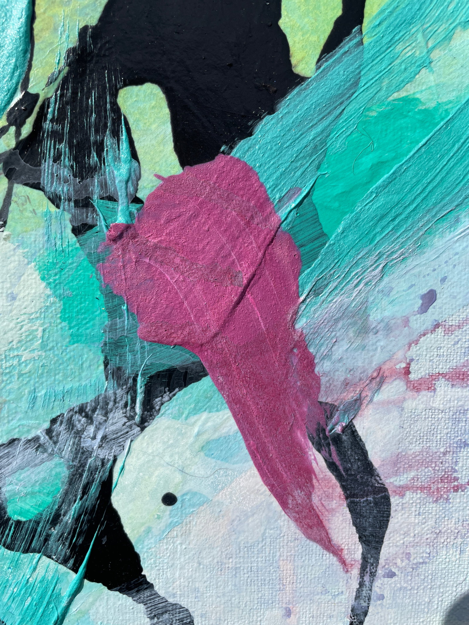 Beach Days Large Coastal Modern Statement Painting in Aqua and Teal With Magenta Accents - 10