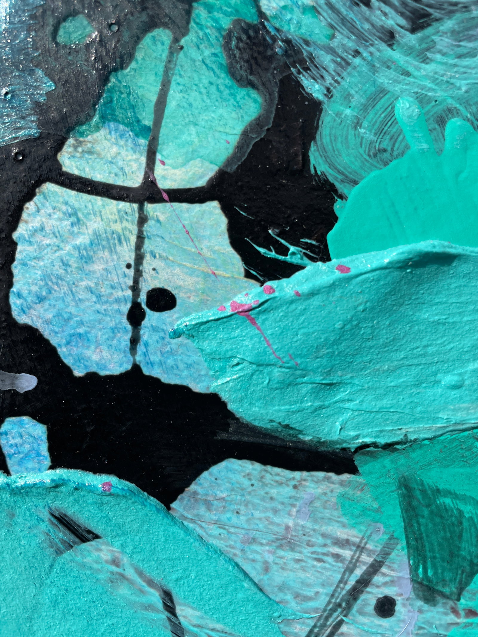 Beach Days Large Coastal Modern Statement Painting in Aqua and Teal With Magenta Accents - 9