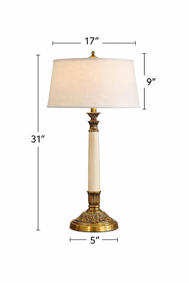 Mid 20th Century Elegant 31" Neoclassical Cream & Solid Brass Column Table Lamp - 5