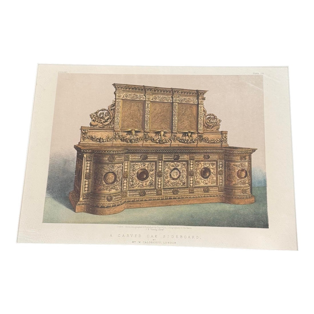 International Exhibition. A Carved Oak Sideboard. W Caldecott, London 1862: INTERNATIONAL EXHIBITION. A carved oak sideboard. W Caldecott, London 1862 Comes with the information on the back, including authenticity where it came from and information Excellent condition The pro