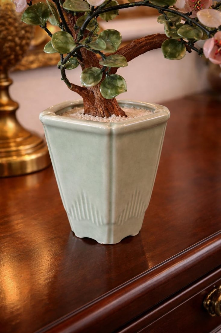 Late 20th Century Chinese Hardstone-Style Blossom Bonsai Tree in Celadon Planter – 15" H - 4