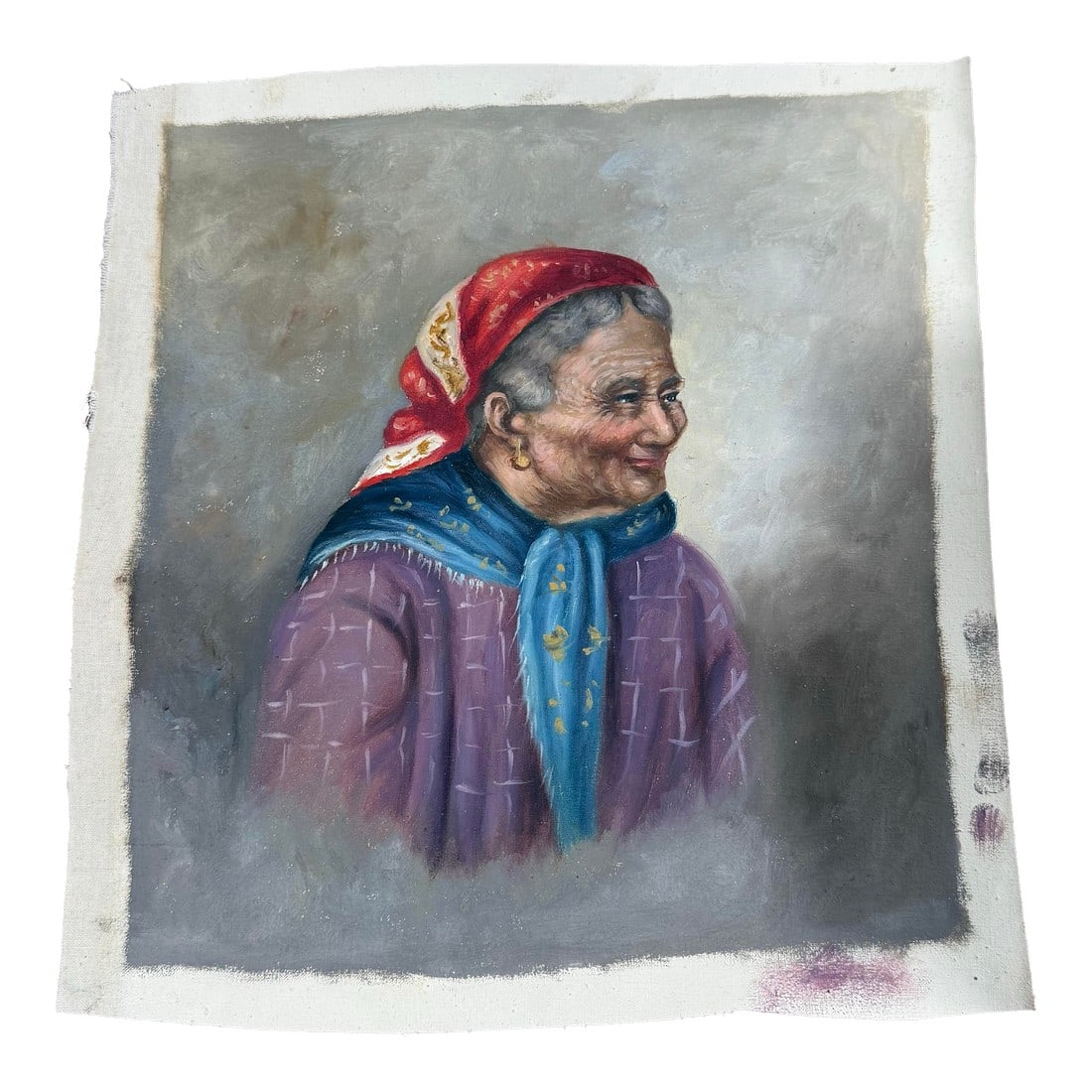 Oil Painting 1950s Loose Colorful Old Lady From Italy (1 of 5)