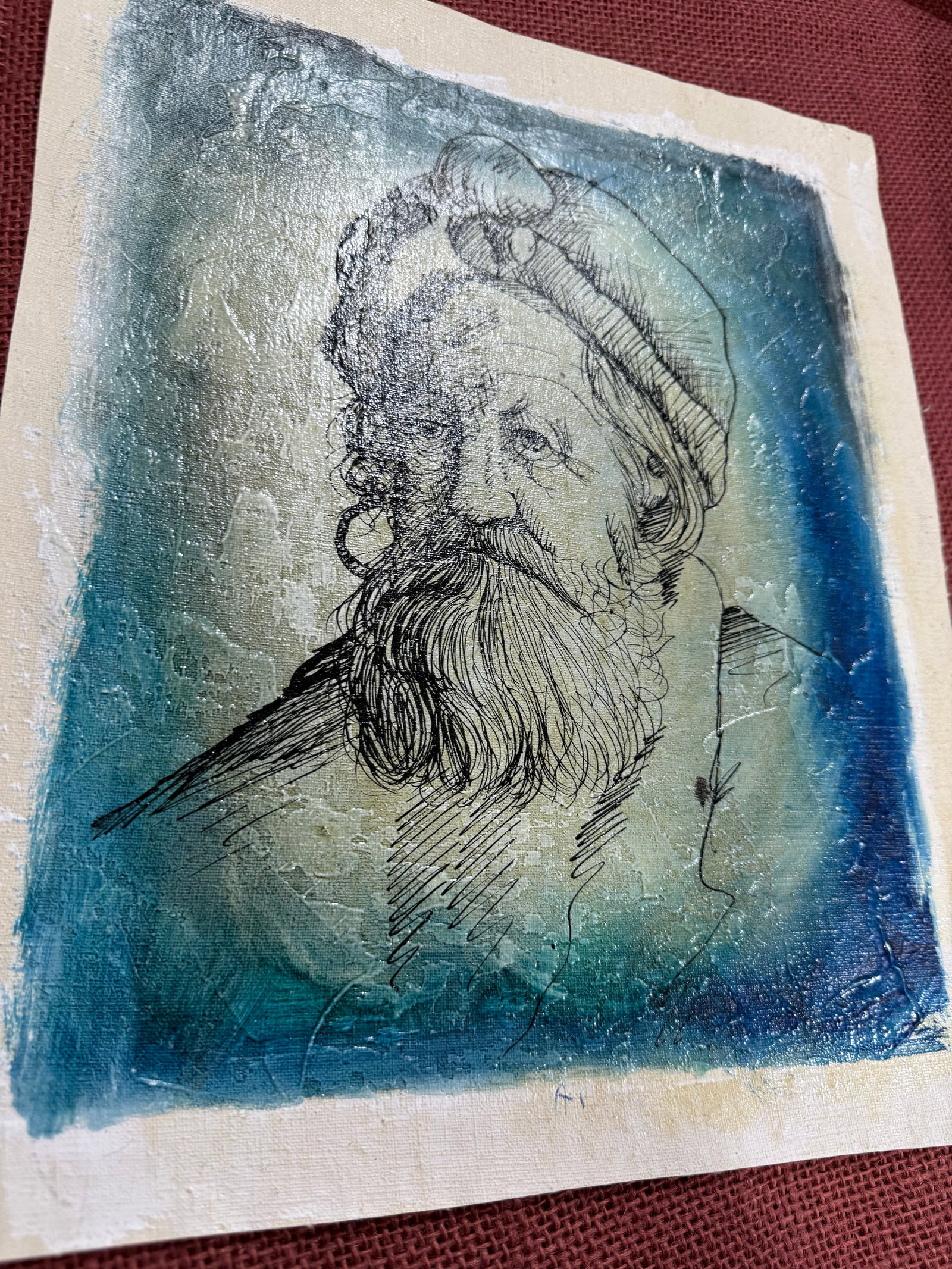 Man With Beard Portrait-Vintage 1950s Painting - 3