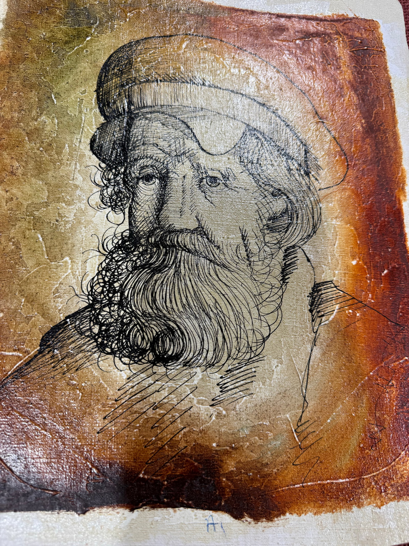 Man With Beard Portrait-Vintage 1950s Painting - 3