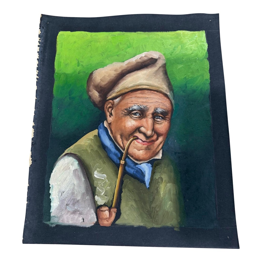 Oil Painting 1950s Loose Colorful Old Man With Pipe From Italy: Oil Painting 1950s Loose 10x12 Colorful Old Man With Pipe From Italy Excellent condition Apparently, unsigned This vintage 1950s oil painting depicts an old man with a pipe, adding a touch of