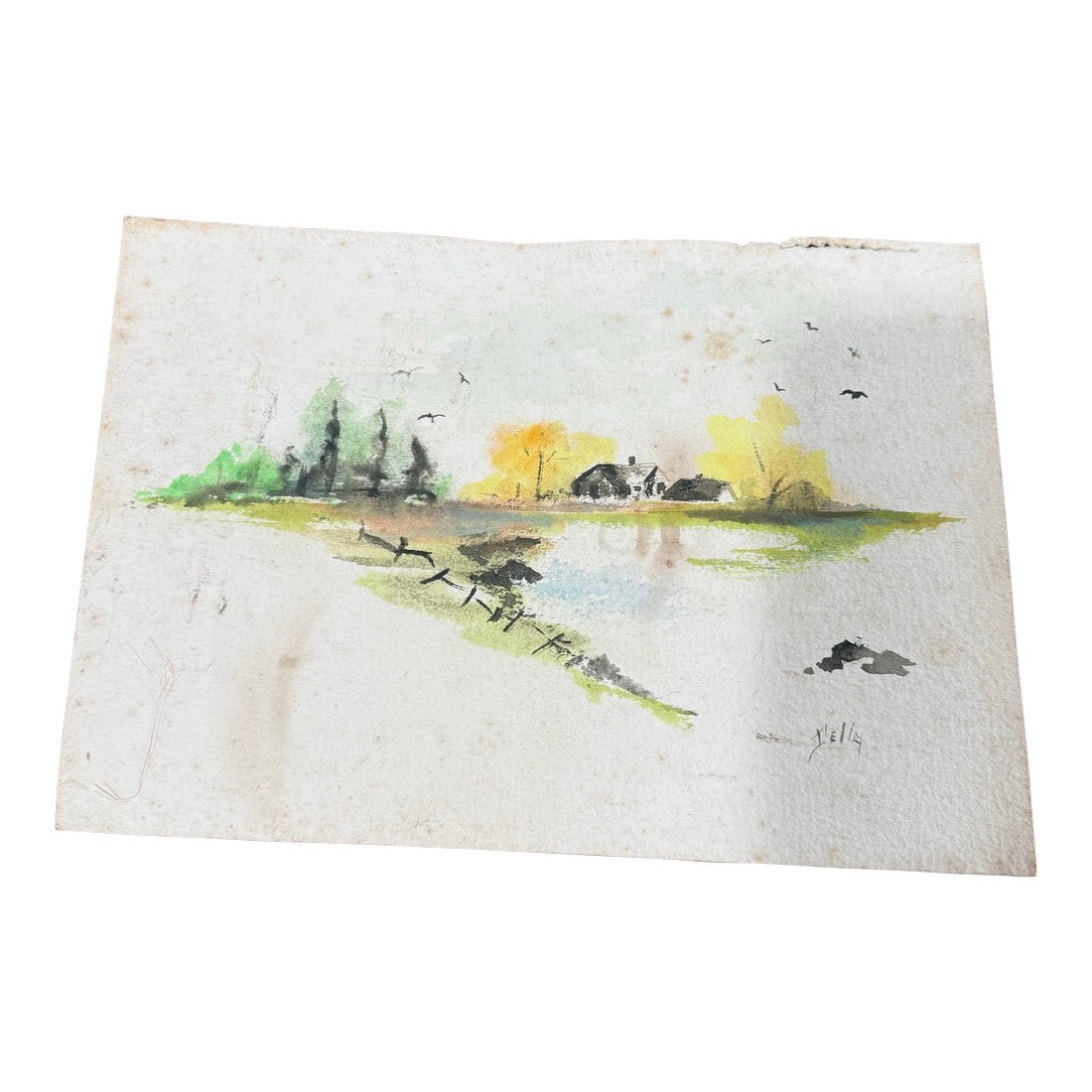 Della Watercolor/ Pastel 1950s Loose Signed: Della Watercolor/ Pastel 1950s Loose Signed 7x10 Condition: Alterations: Original Condition Unaltered Imperfections: Some Imperfections Condition Notes: Excellent condition Dimensions: Height: 7