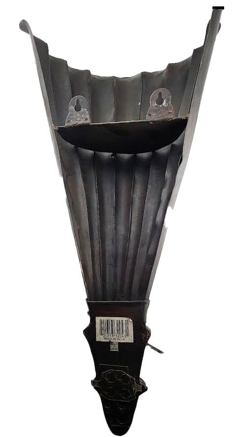 Large Vintage Rusty Metal Fluted Torchiere Wall Pocket Bracket Sconces - A Pair - 4