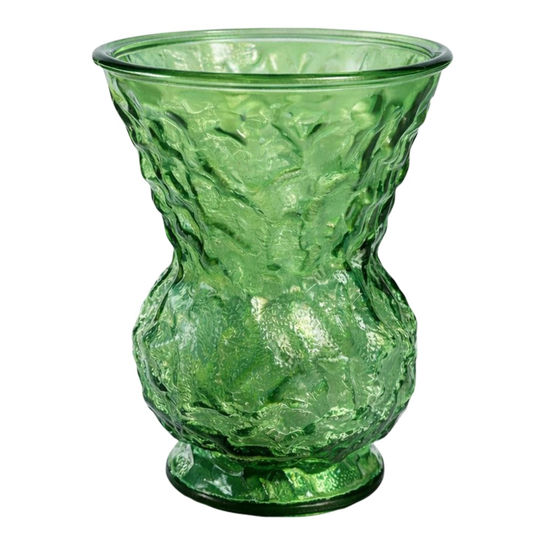 Vintage Cleveland Art Glass Textured Green Vase– Mid-Century Brutalist Style – 8": ntage Anchor Hocking emerald green textured art glass vase featuring sculptural organic relief and rich jewel-tone color. Compact 8" size with strong standalone presence. â¸» Full