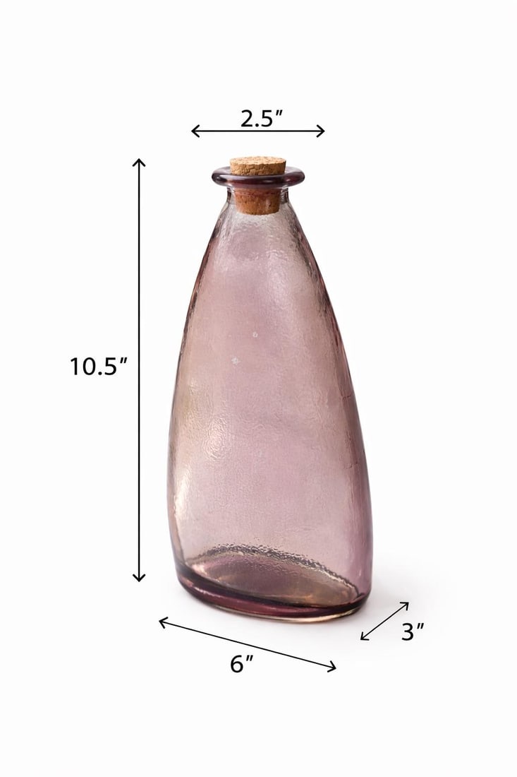 Vintage Handblown Amethyst Studio Glass Bottle Sculpture With Cork – 10.5" Modern Art Glass - 5