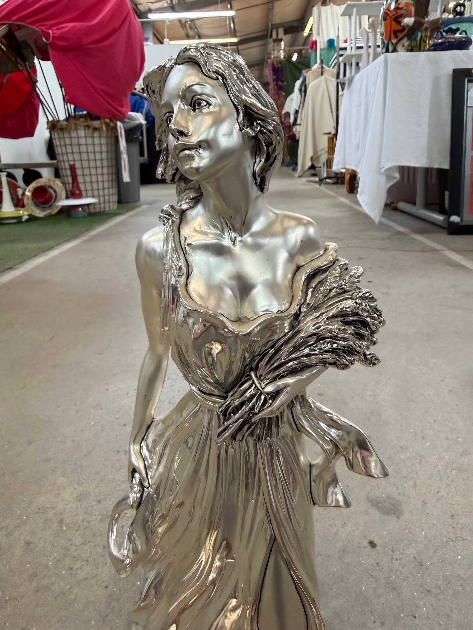 1960s Marcello Giorgio Silver Laminate Maiden Figurine With Kindling - 3