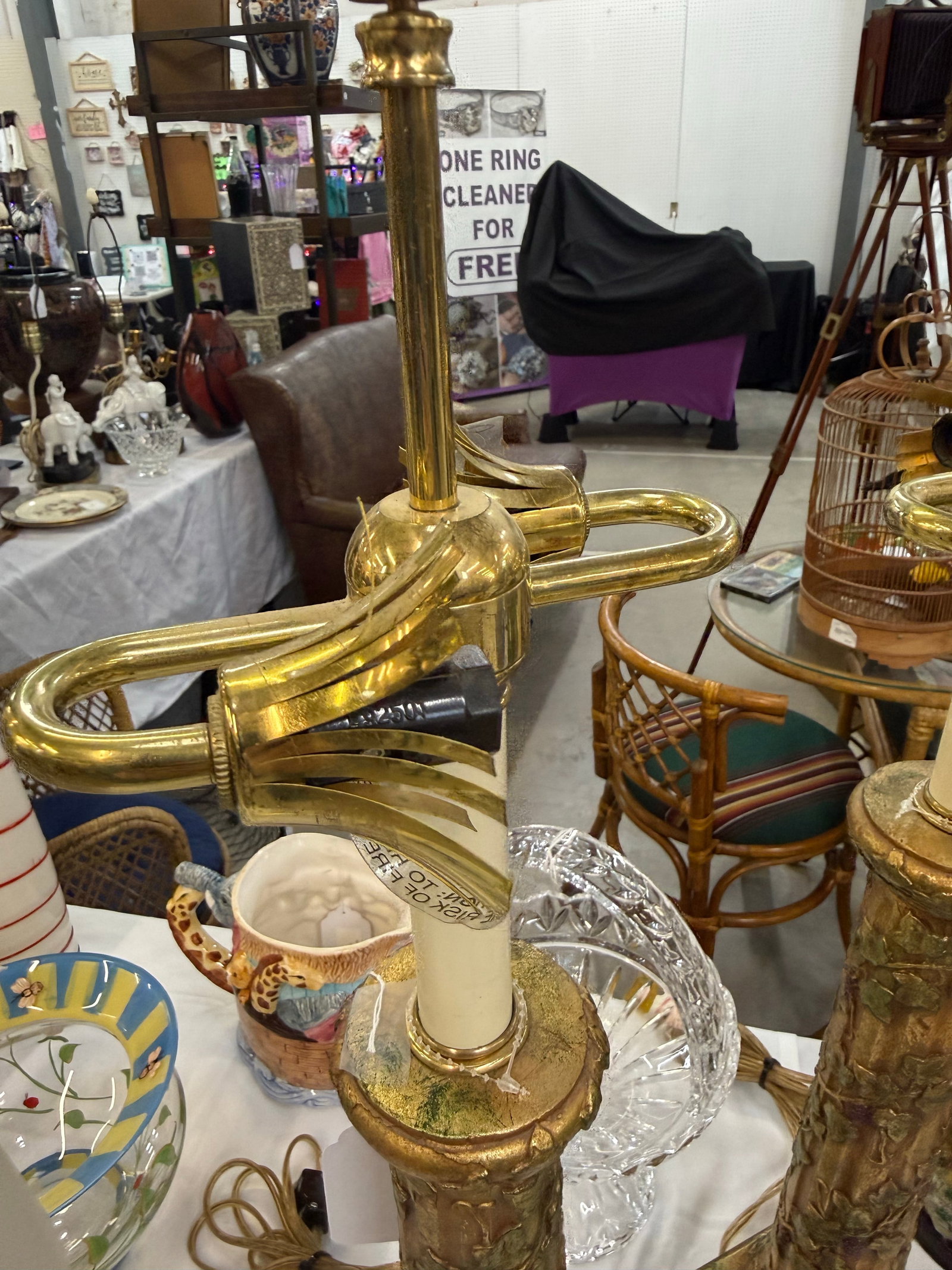 Pair of Vintage Fredrick Cooper Large Floral Column Table Lamps Rare Signed - 5