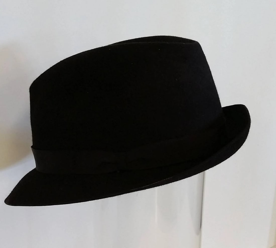 Rare Vintage Borsalino Fur Felt Hat Italy Small Size 4 Ladies or Youth Black Ardilla Feather Weight - 3