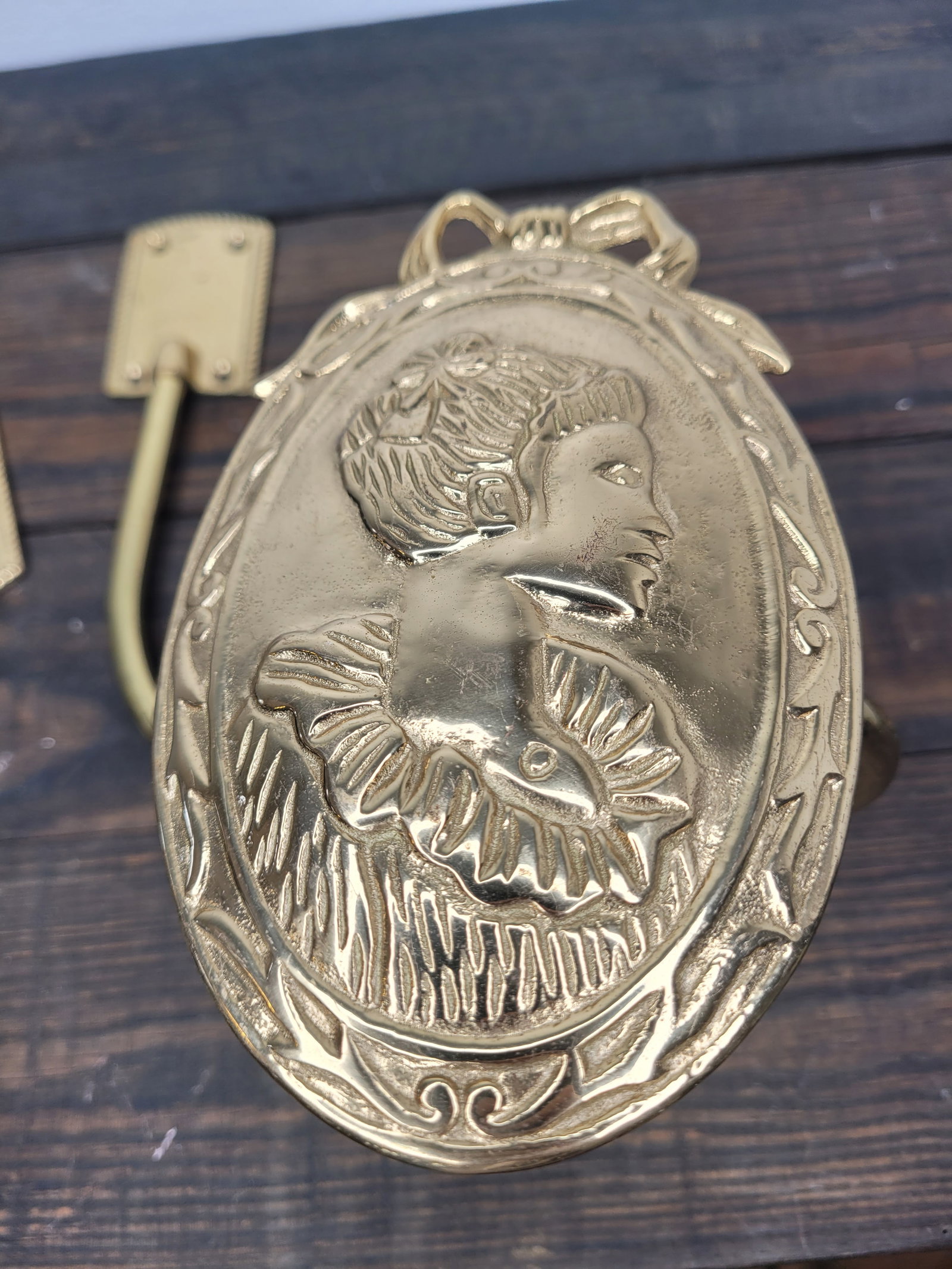 Vintage Nty Solid Brass "Gibson Girl" Portrait Curtain Holdbacks - Set of 4 - 9