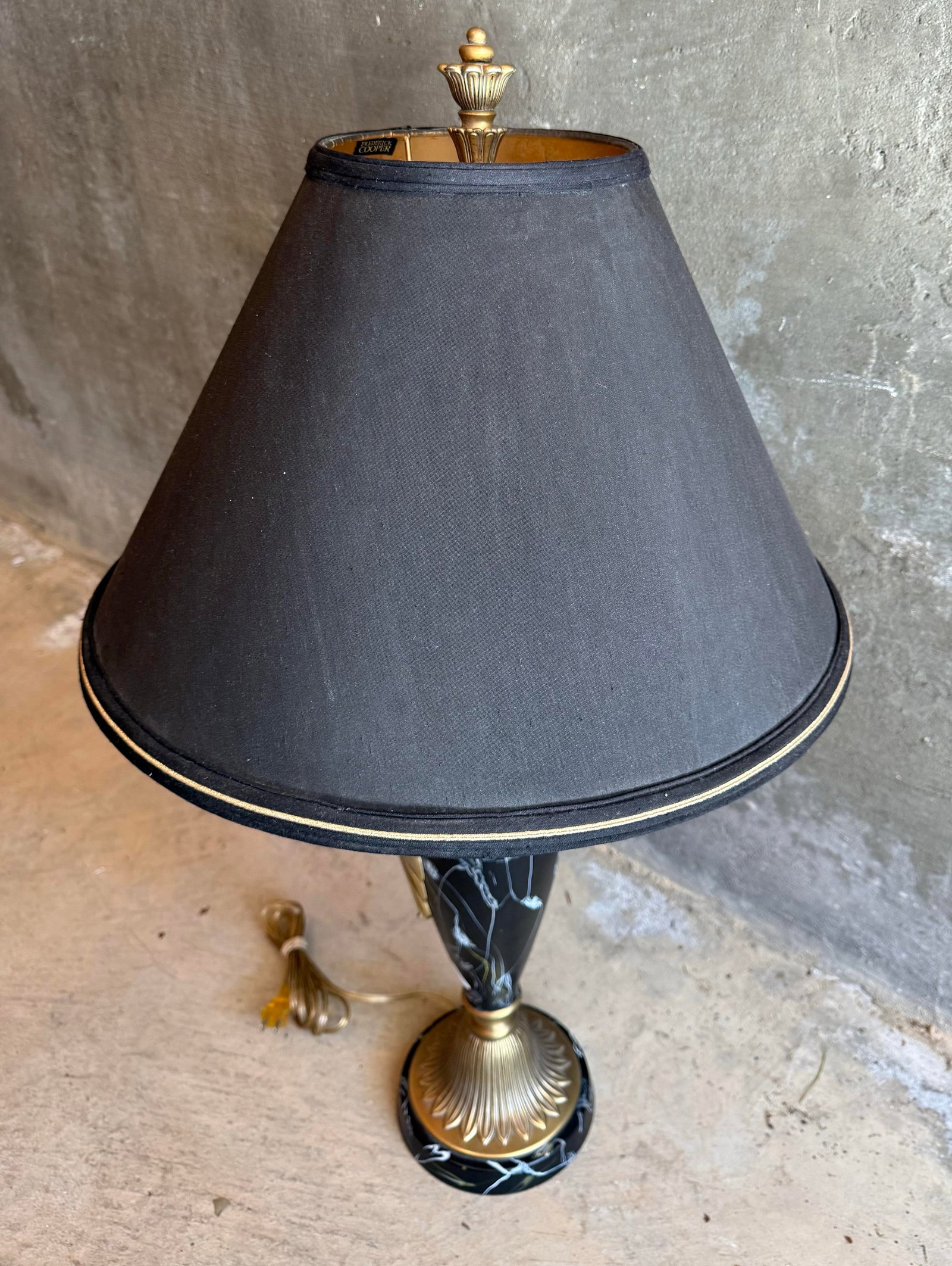 Rare Vintage Frederick Cooper Brass Marble Style Table Lamp W/ Lampshade - 3