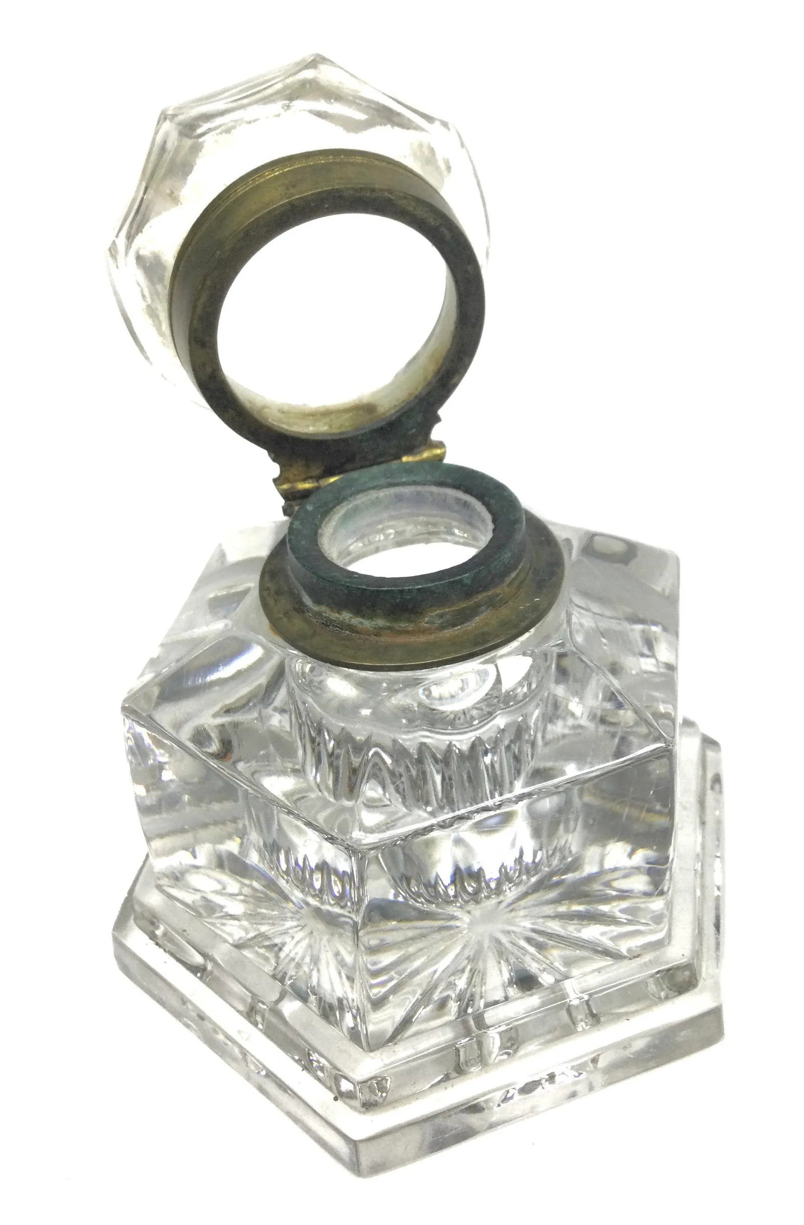 Crystal Brass Lidded Ink Well - 10