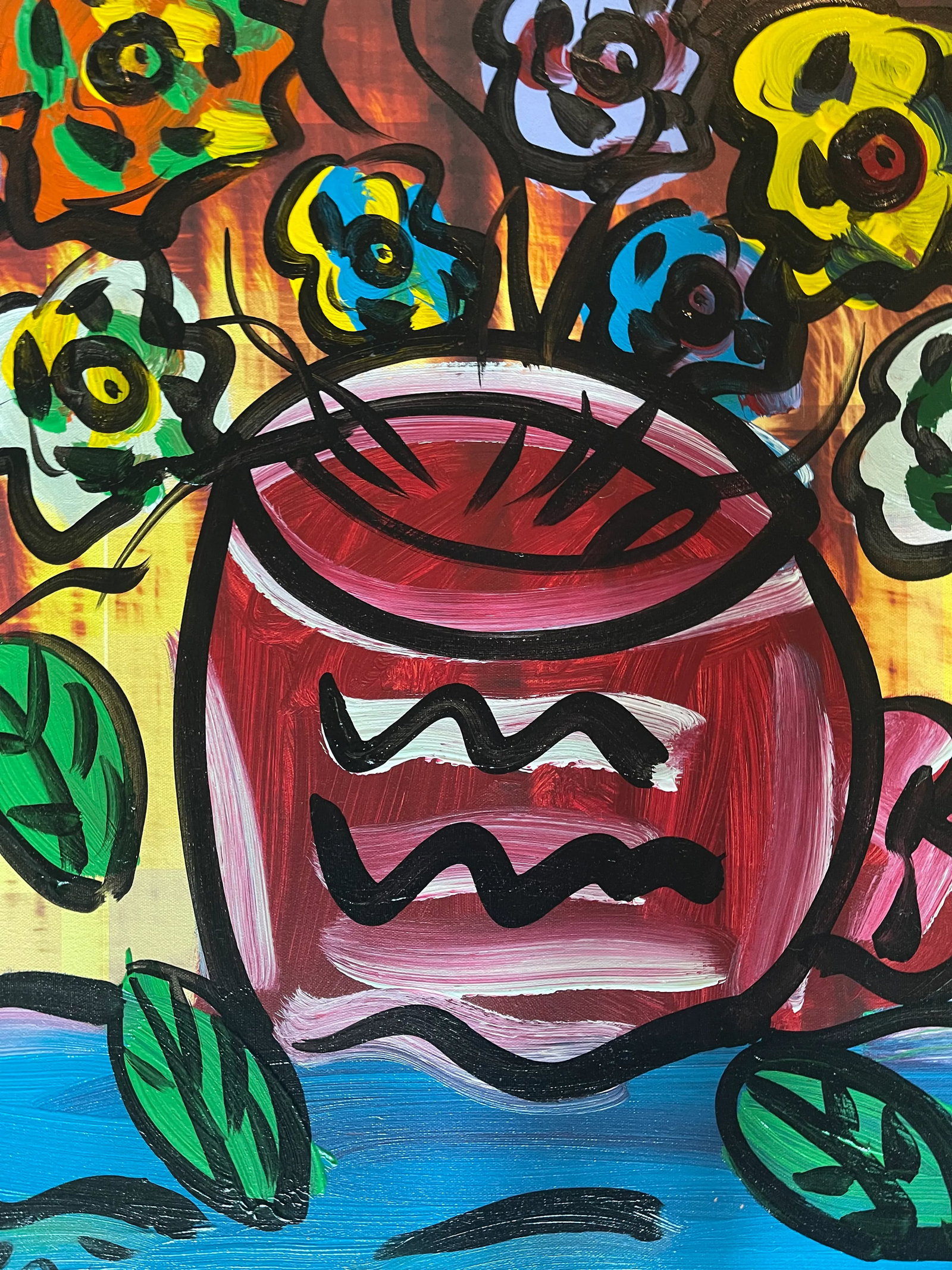 Contemporary Abstract Floral Still Life Acrylic Painting by Peter Keil, Framed - 4