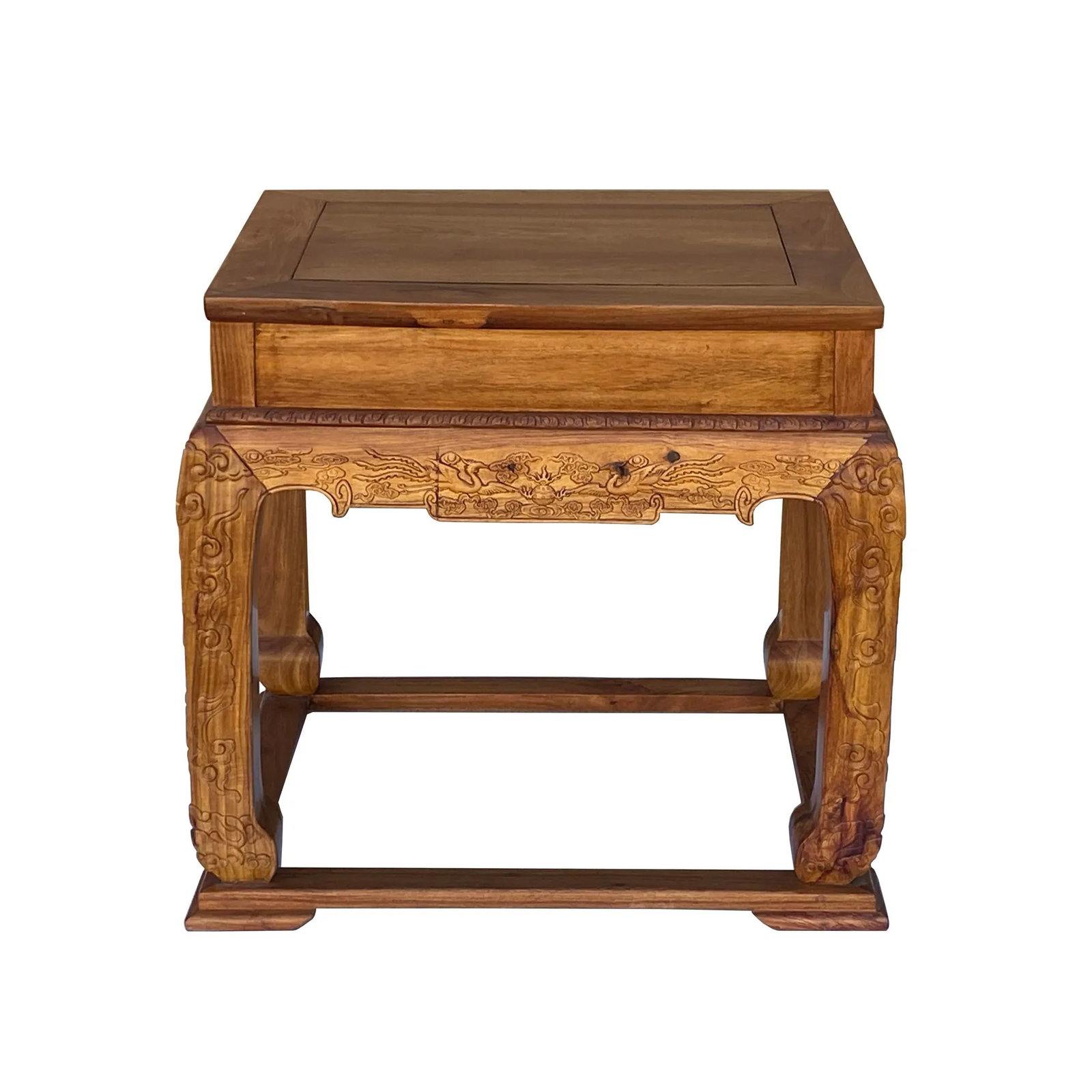 Chinese Oriental Solid Wood Phoenix Flower Motif Tea Side Table - 10
