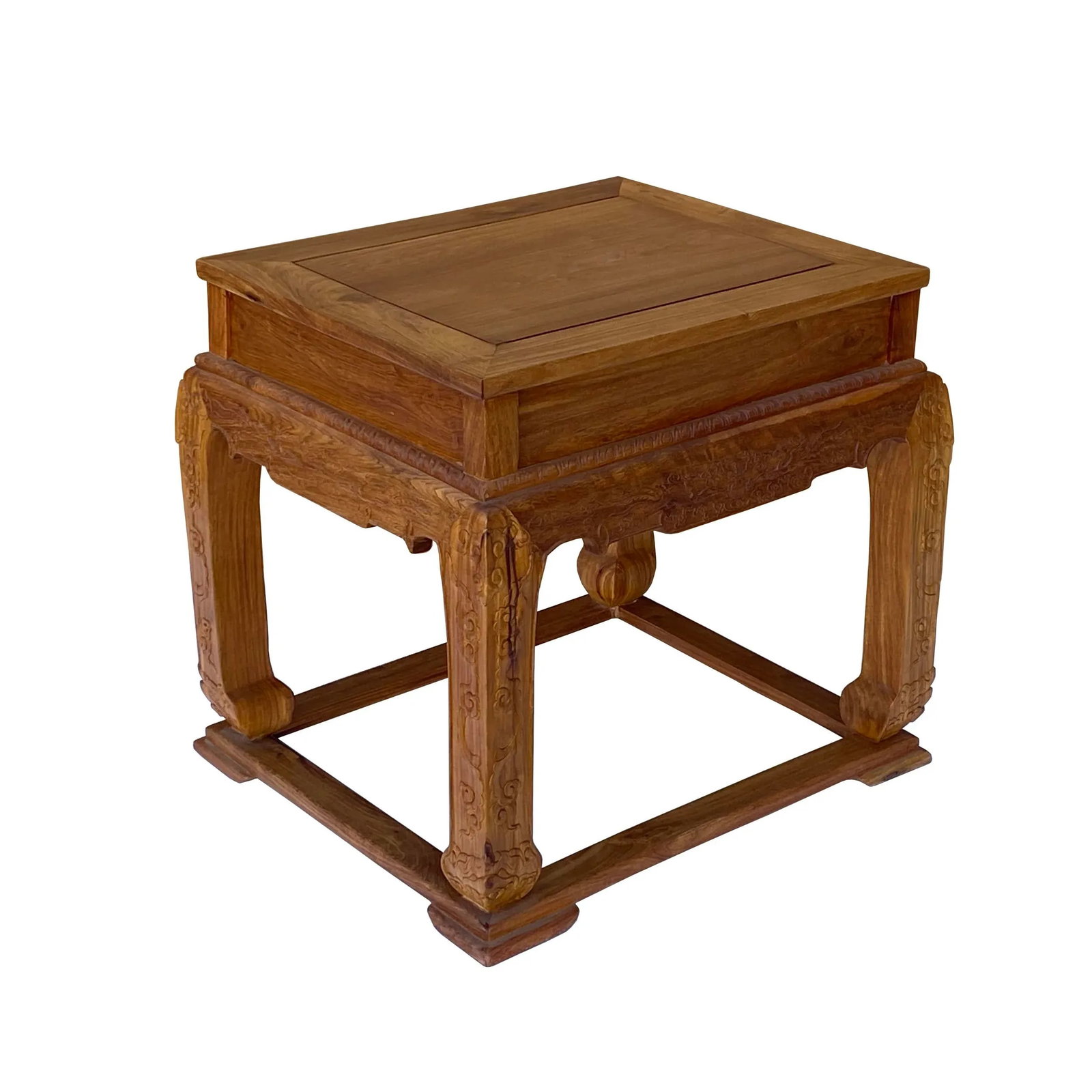 Chinese Oriental Solid Wood Phoenix Flower Motif Tea Side Table - 2