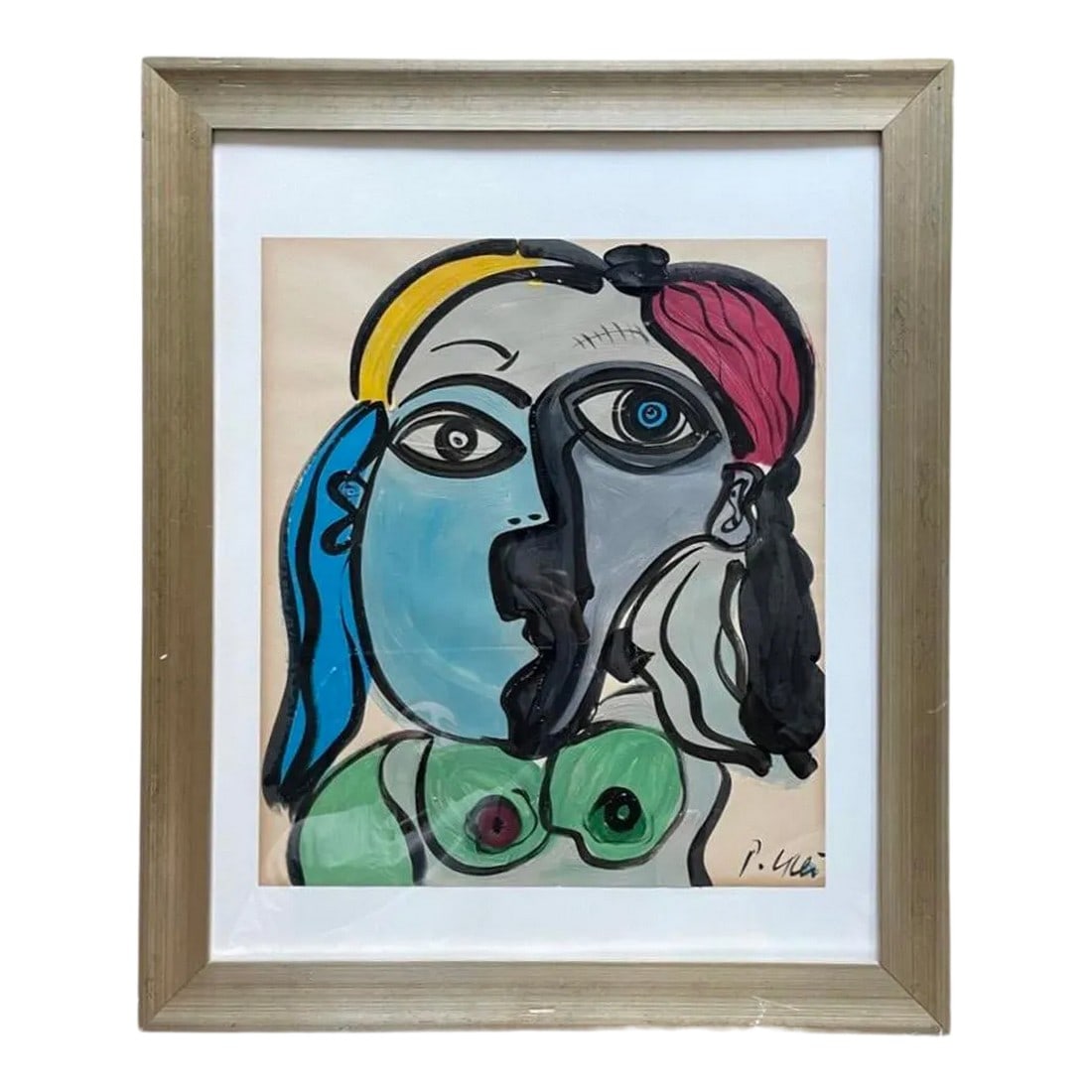 Late 20th Century Abstract Face Portrait Painting by Peter Keil, Framed (1 of 5)