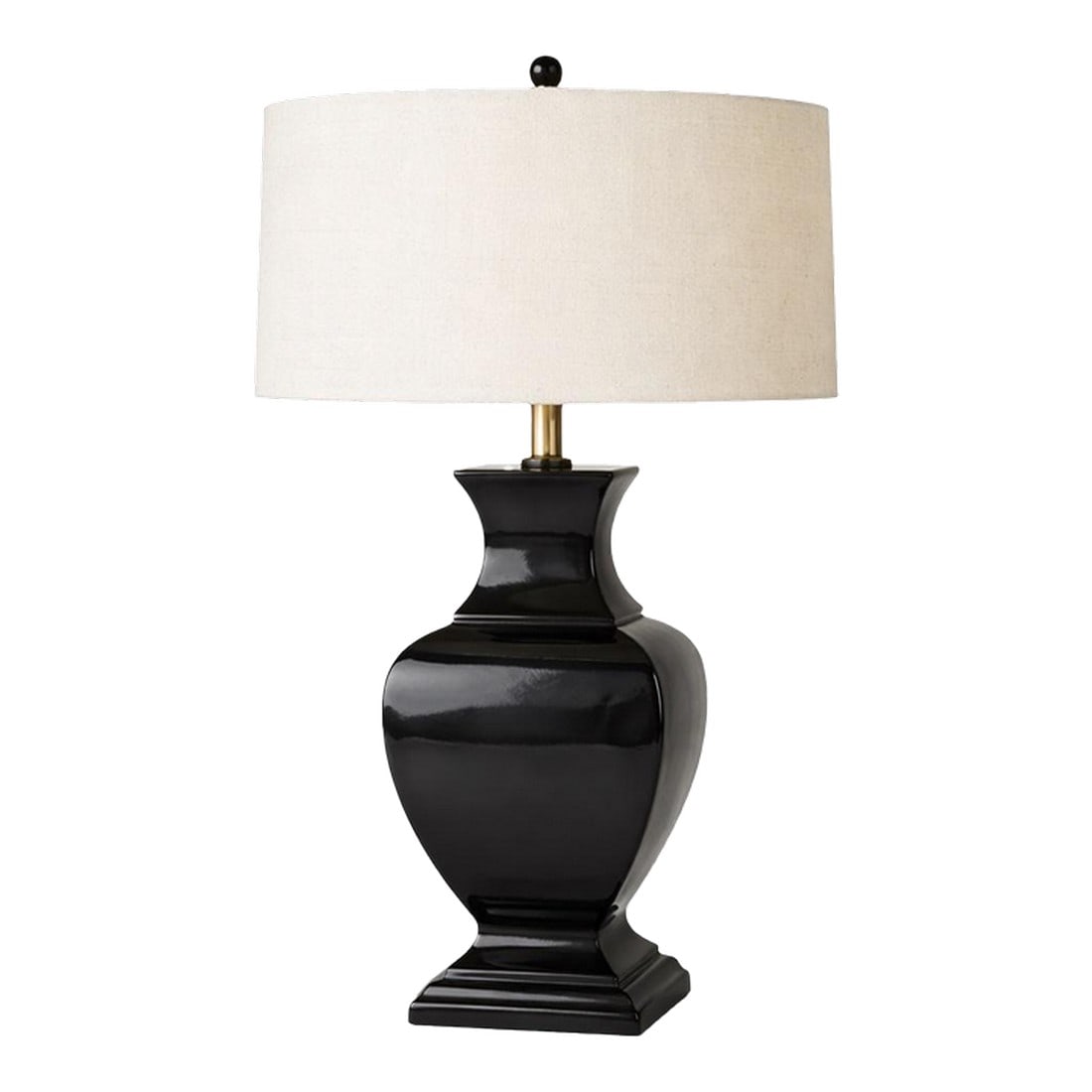 Vintage Sculptural Gloss Black Ceramic Urn Table Lamp With 14" Linen Drum Shade – 23" Tall (1 of 7)