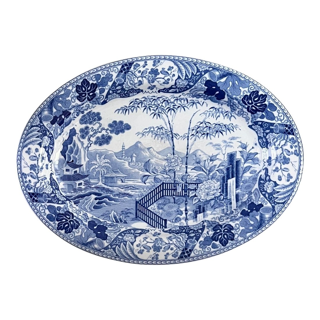Antique English Wedgwood Blue & White Transferware Wall Charger, Chinoiserie Landscape Platter, c.18 (1 of 10)
