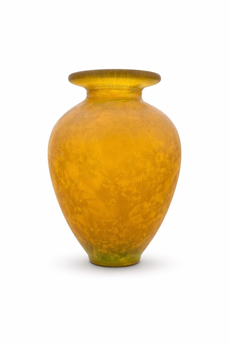 Hand-Blown Amber Studio Art Glass Vase With Internal Crystalline Feathering - 3
