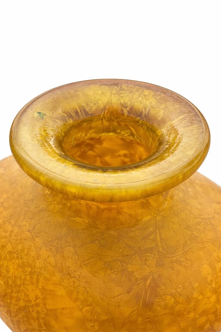 Hand-Blown Amber Studio Art Glass Vase With Internal Crystalline Feathering - 6
