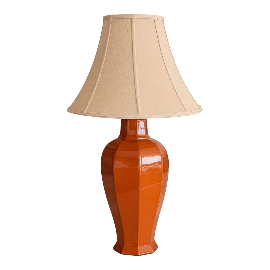 Late 20th Century Faceted Terracotta Glaze Architectural Table Lamp With Original Shade (1 of 12)