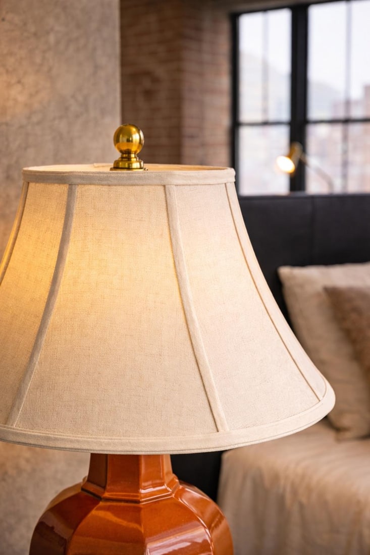 Late 20th Century Faceted Terracotta Glaze Architectural Table Lamp With Original Shade - 7