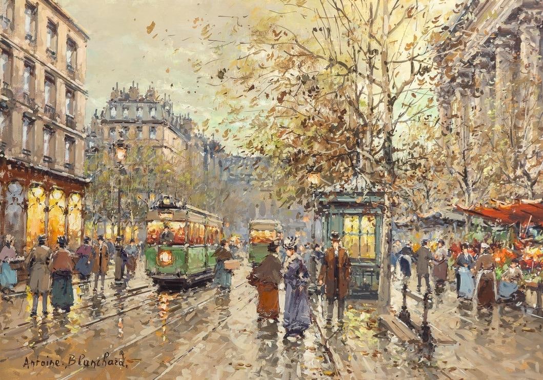 Antoine Blanchard - La Madeleine Street Scene in Paris c.1900s -Oil Painting - 2
