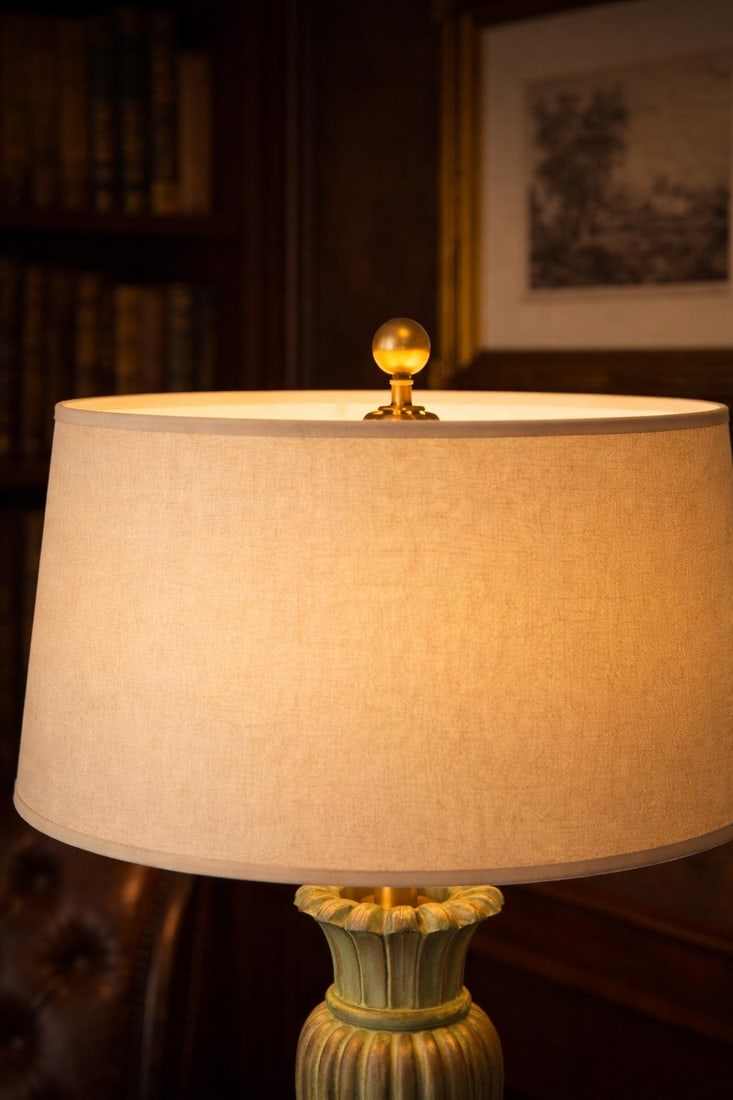 Verdigris Patinated Urn Form Table Lamp With 16" Linen Drum Shade - 5