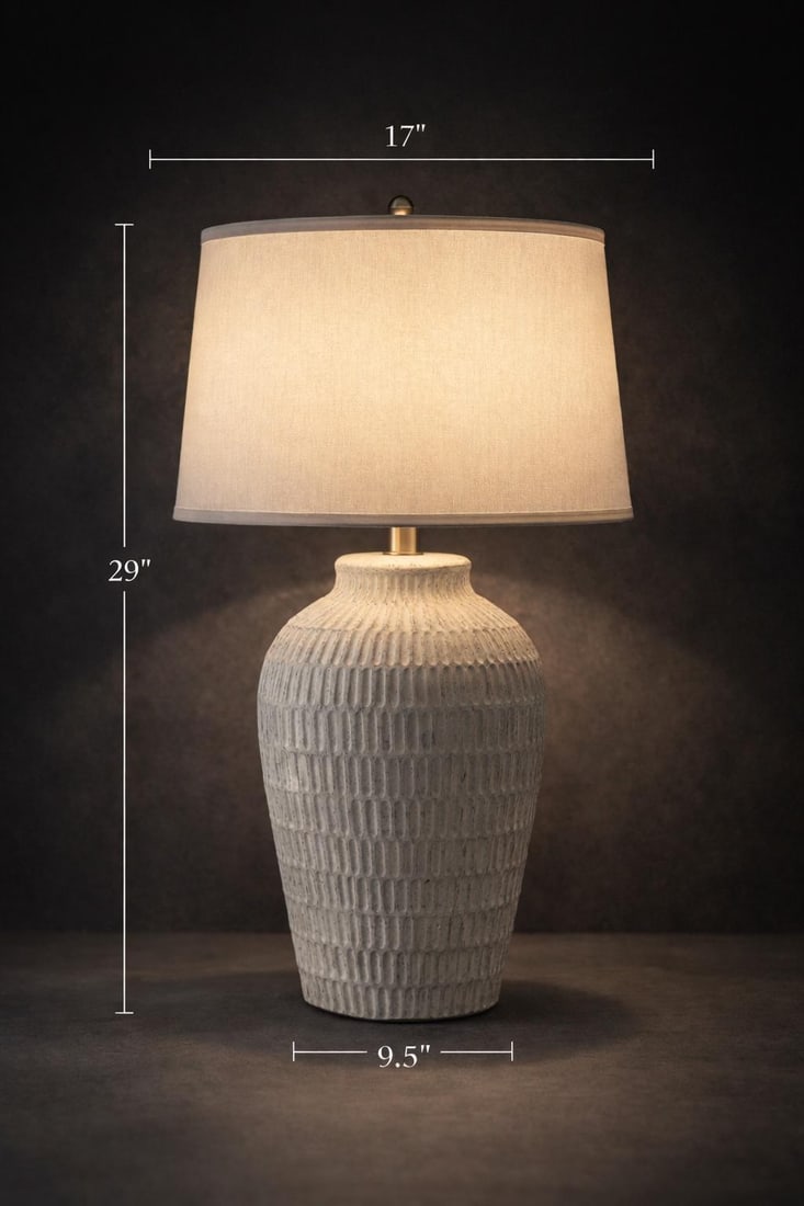 Late 20th Century Large Textural Ribbed Ceramic Table Lamp – Coastal Neutral - 2