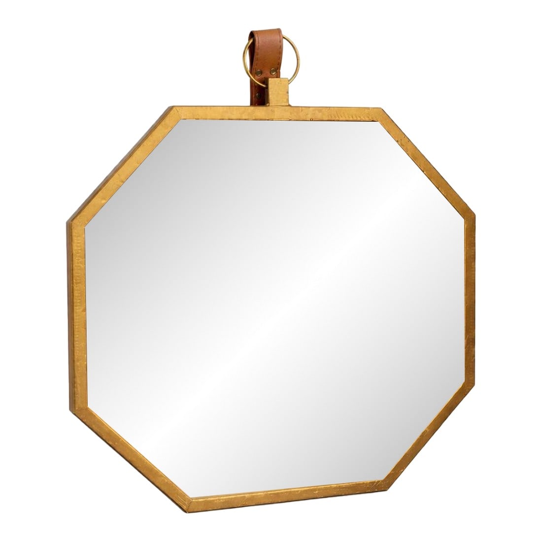 Octagonal Brass Wall Mirror With Leather Strap (1 of 5)