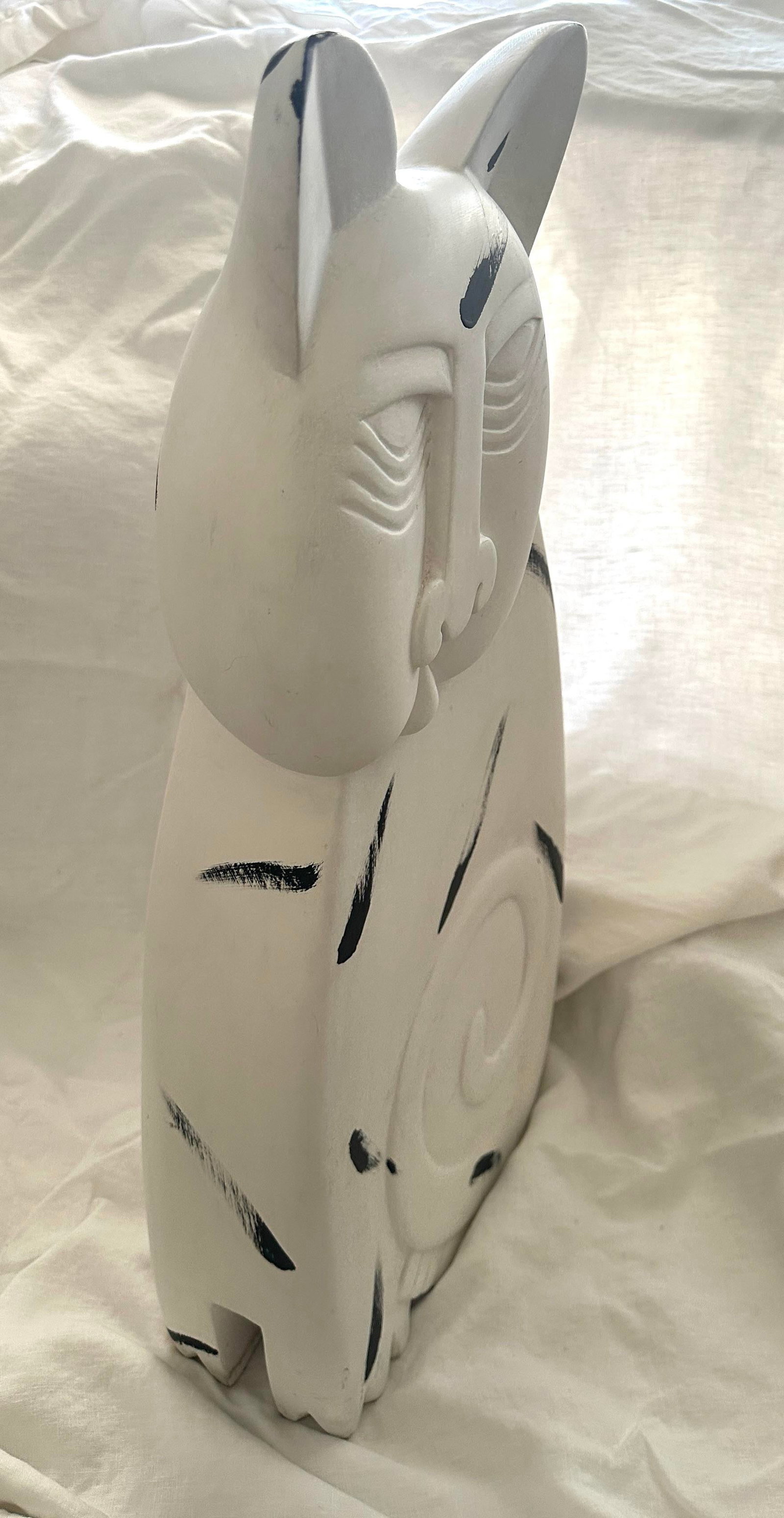 White & Black Carved Wood Cat by Laurel Burch - 5