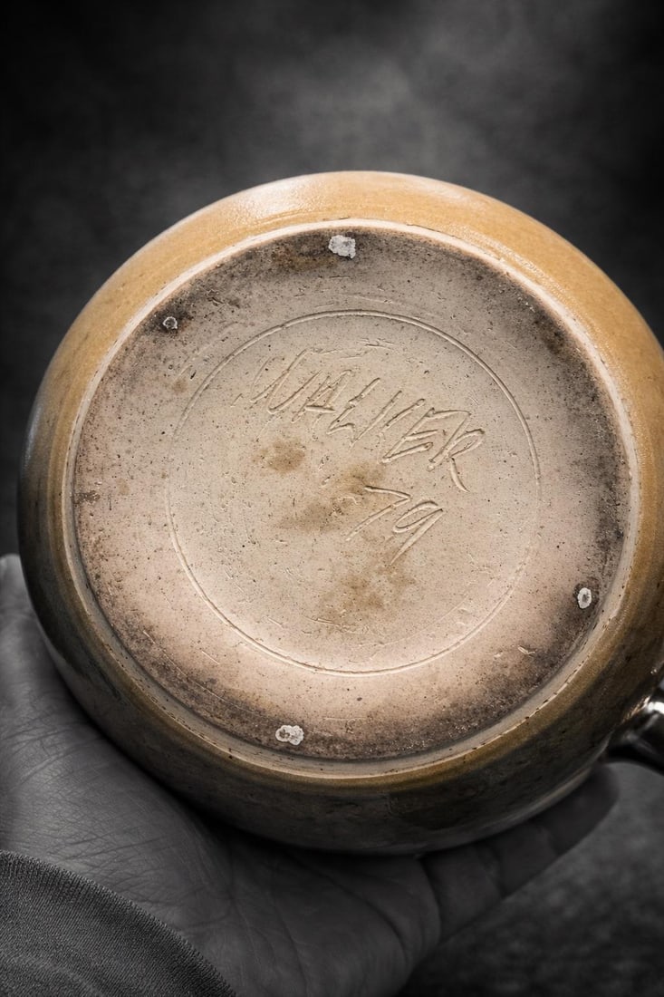 1979 Signed Walker Studio Pottery Teapot With Bamboo Handle & Wood Platform - 10