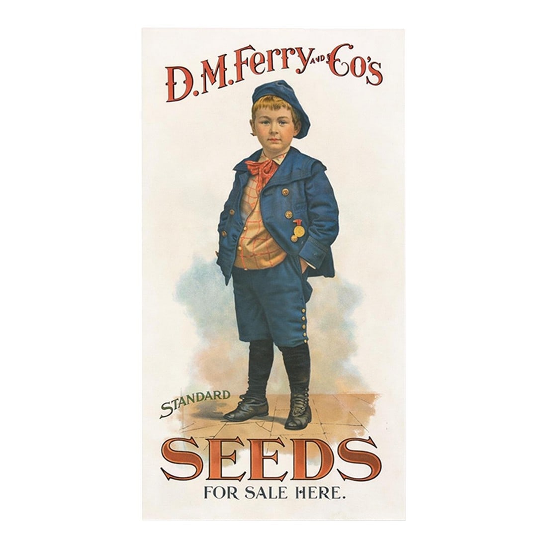 Vintage-Style d.m. Ferry & Co. "Seeds for Sale Here" Advertising Print – Colonial Americana Ga: Vintage-style D.M. Ferry & Co. "Seeds for Sale Here" advertising print mounted on board and still in original plastic. Classic Americana garden artwork, ready for framing. Estate sourced. 
