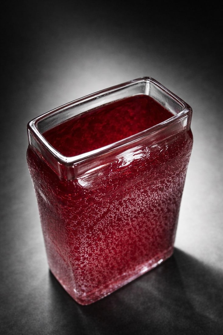 Vintage Ruby Controlled Bubble Studio Art Glass Vase, Sculptural Bud Vase, 7" - 4