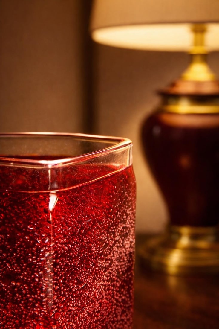 Vintage Ruby Controlled Bubble Studio Art Glass Vase, Sculptural Bud Vase, 7" - 5