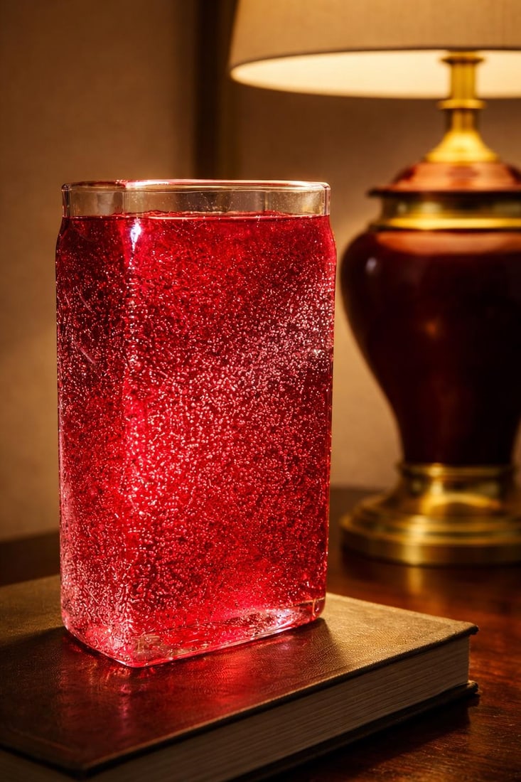 Vintage Ruby Controlled Bubble Studio Art Glass Vase, Sculptural Bud Vase, 7" - 6