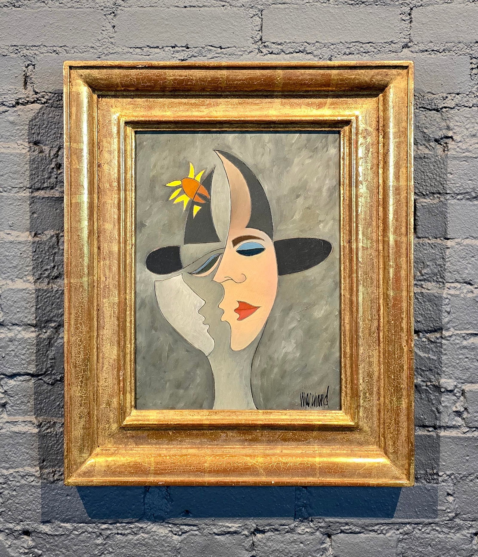 Phillipe Marchand -Surrealist Portrait of a Man Kissing a Woman-Oil Painting - 2