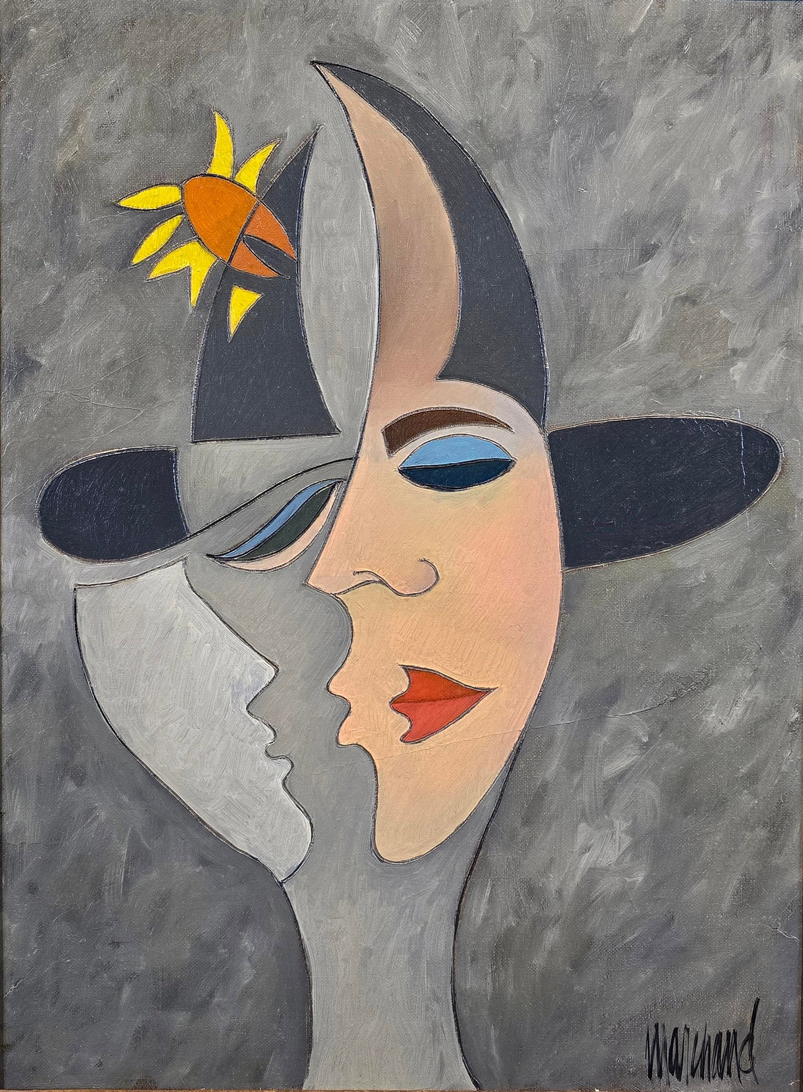 Phillipe Marchand -Surrealist Portrait of a Man Kissing a Woman-Oil Painting - 4