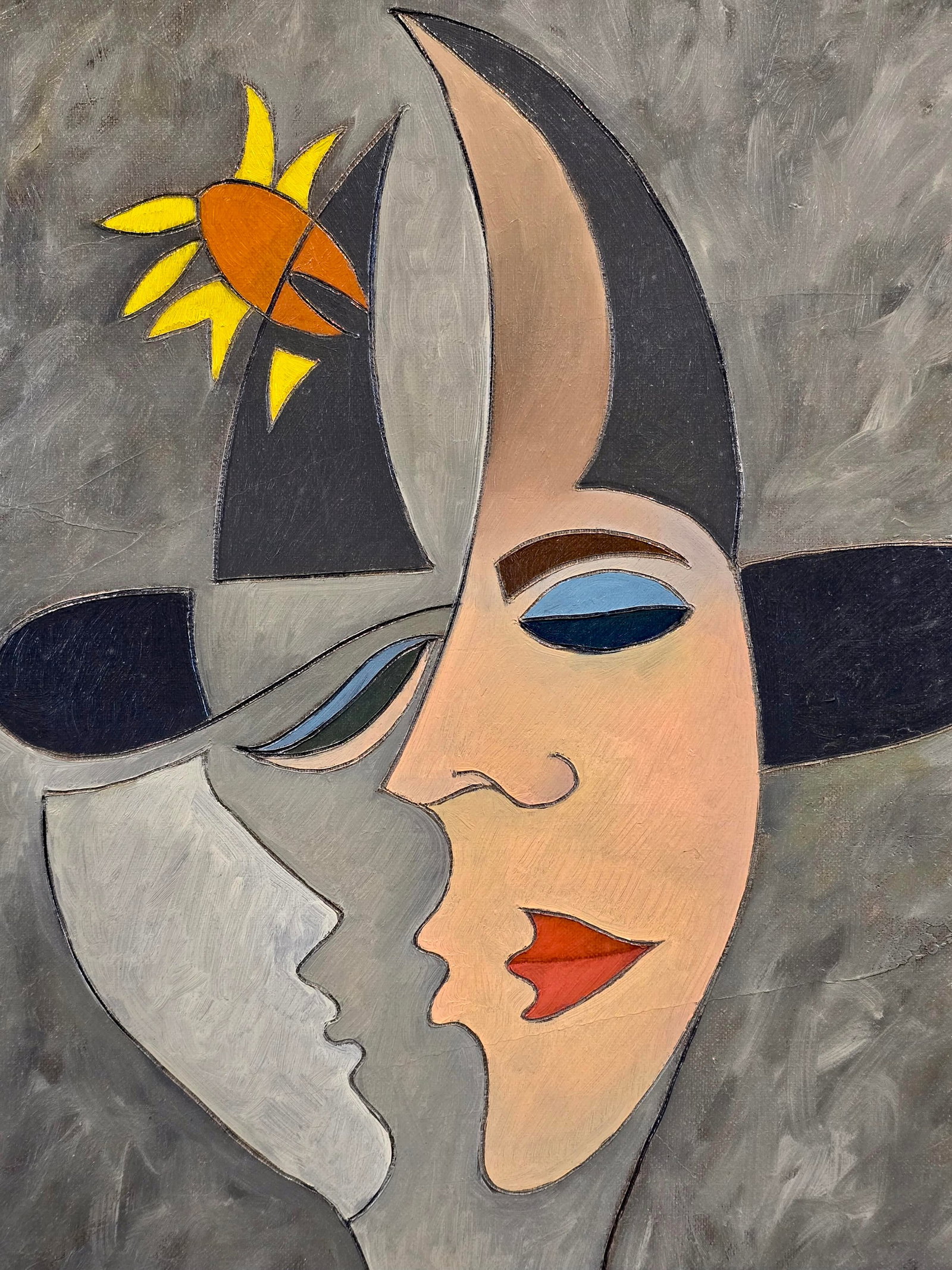 Phillipe Marchand -Surrealist Portrait of a Man Kissing a Woman-Oil Painting - 5