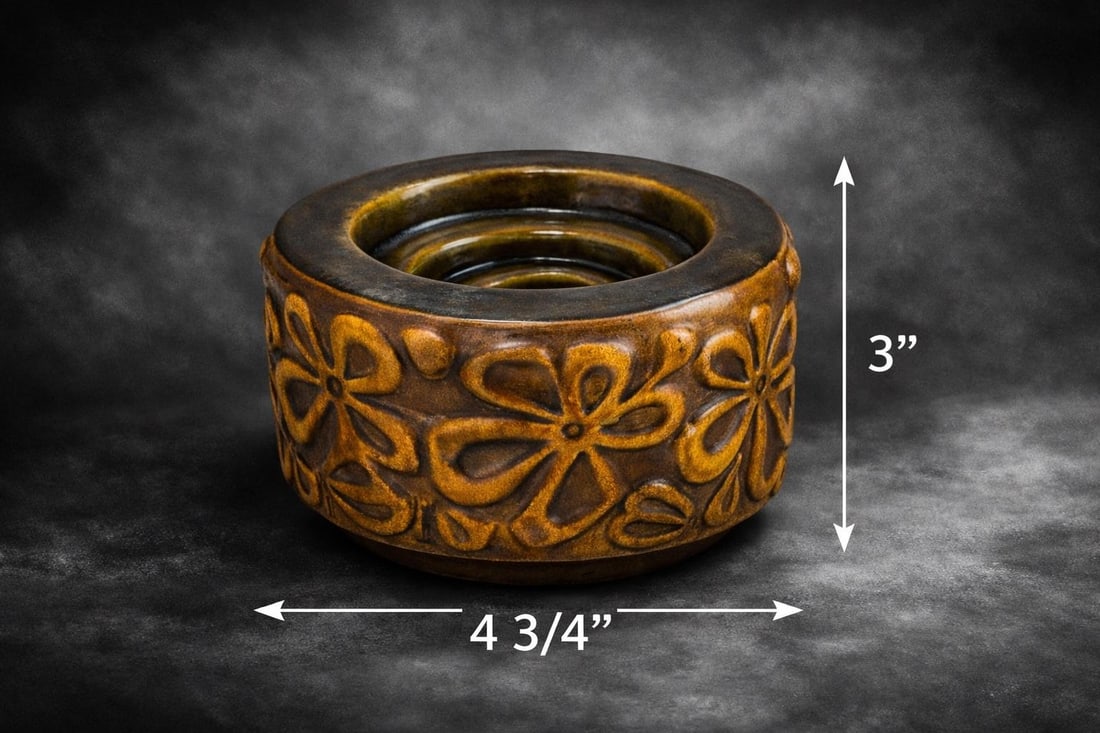 1970's Vogel Studio Pottery Candle Holder – Carved Floral Motif – Mid-Century / 1970s - 2