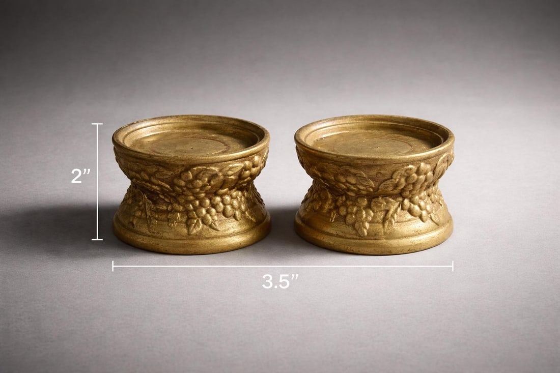 Pair of Mid-Century Japanese Gilt Ceramic Grapevine Candle Holders – Raised "Japan" Export Mar - 2