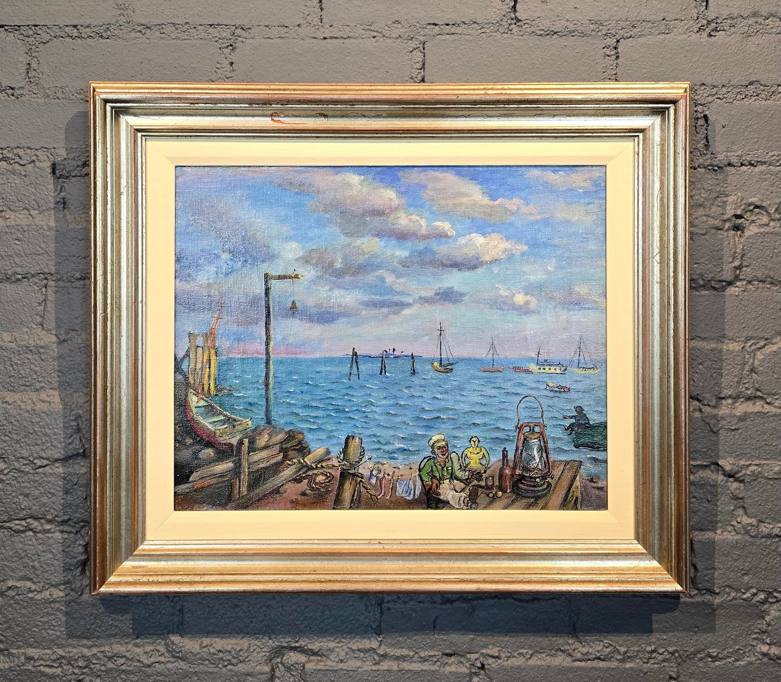 David Burliuk -1950s Fishermen Lifestyle on Sag Harbor -Oil Painting - 2