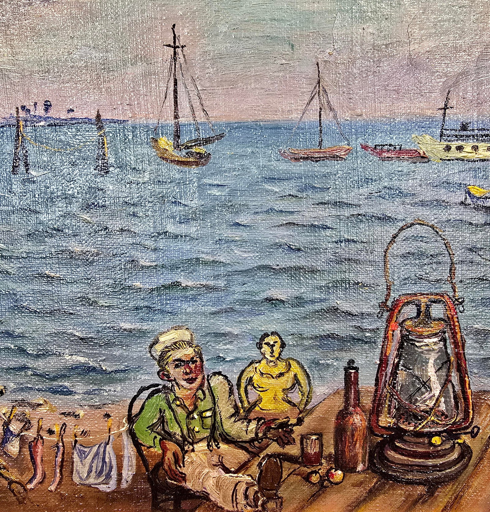 David Burliuk -1950s Fishermen Lifestyle on Sag Harbor -Oil Painting - 6