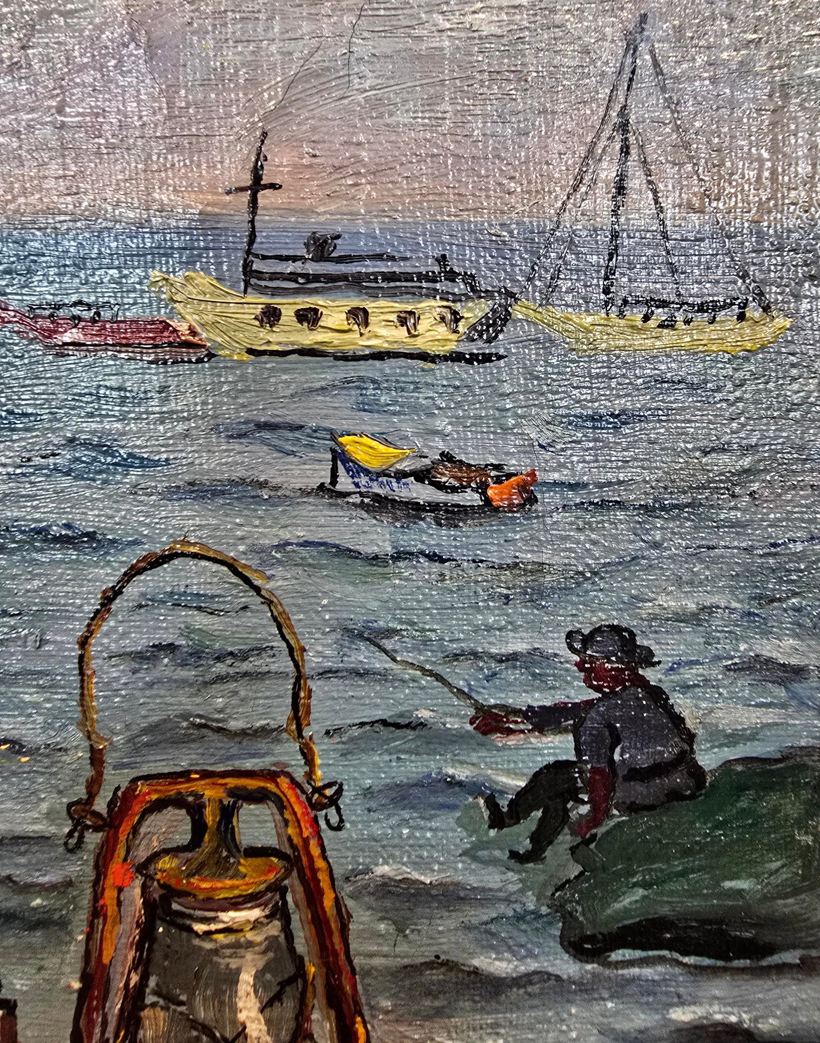 David Burliuk -1950s Fishermen Lifestyle on Sag Harbor -Oil Painting - 9