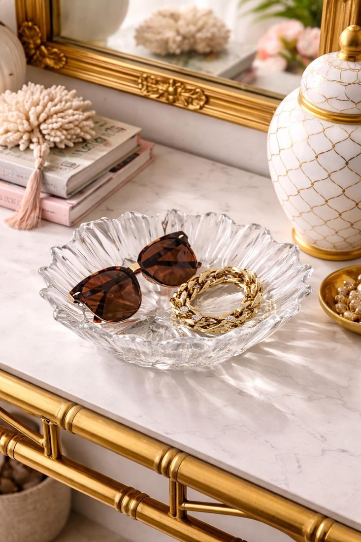 Vintage Frosted Floral Art Glass Centerpiece Bowl – Sculptural Tulip Petal Design – 12" - 10